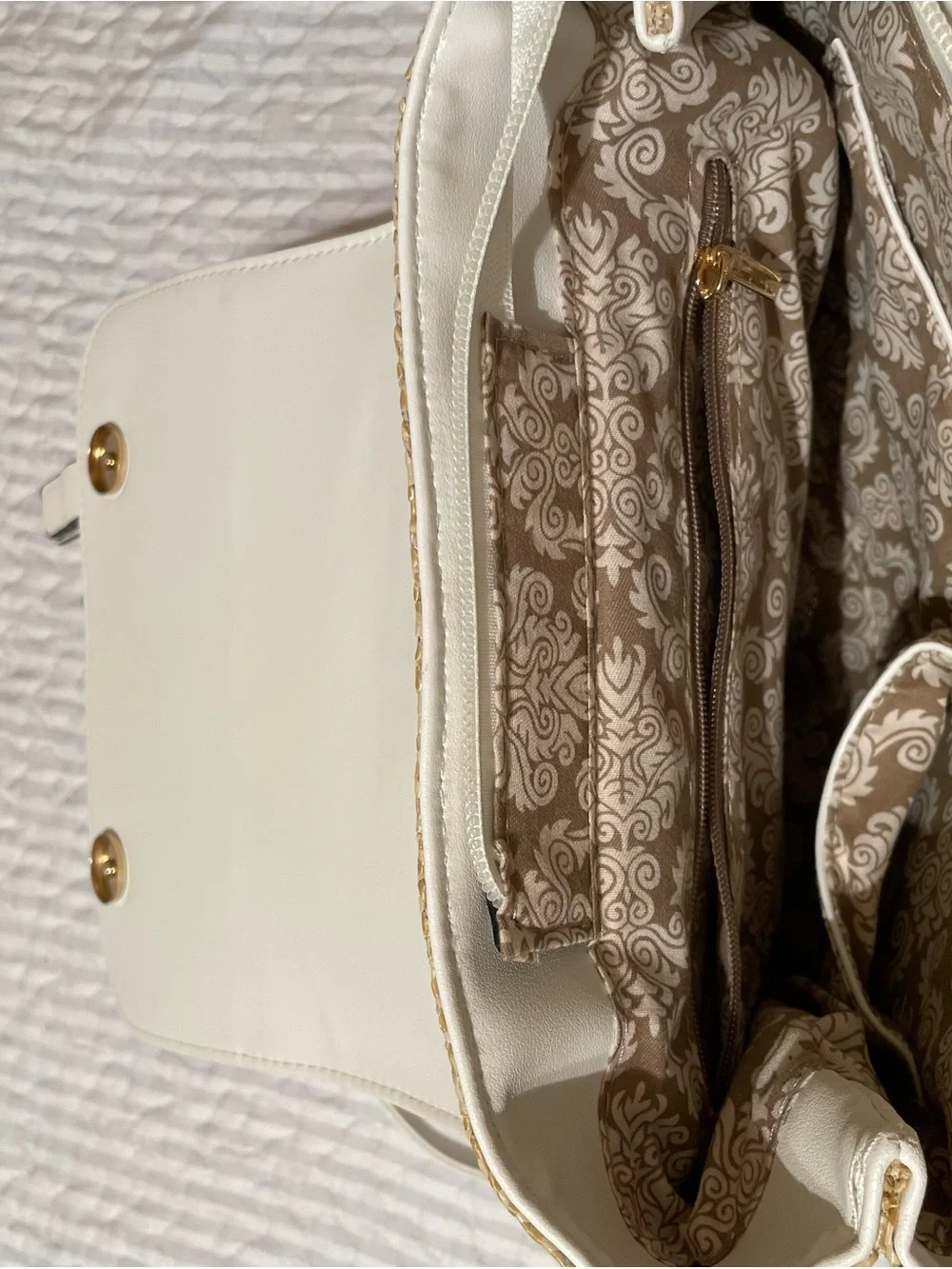 White & Straw Women’s Backpack Purse - Neutral Two-Tone